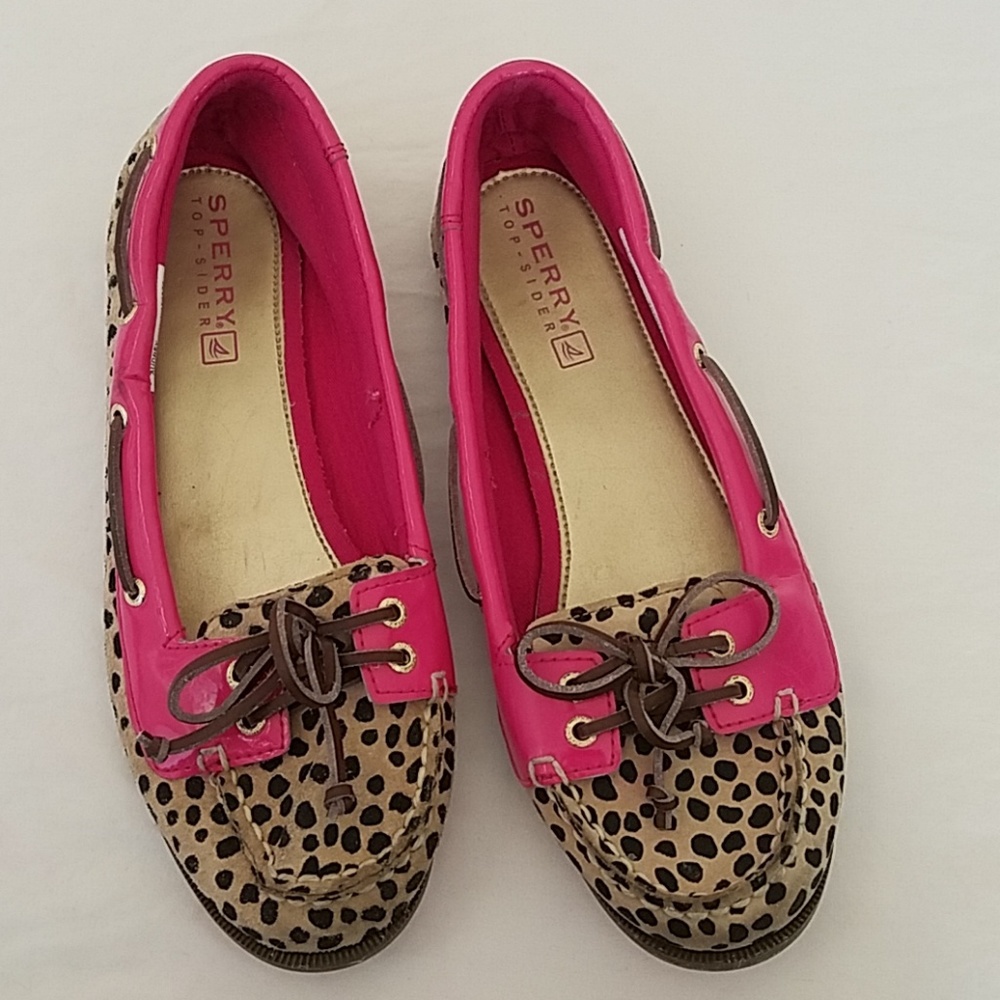 Pink and Cheetah Print Sperry Top-Sider Slip On Flats